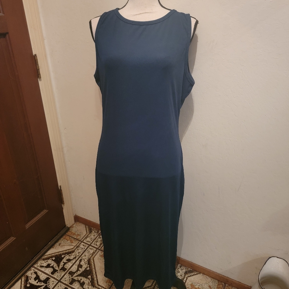 Elegant Teal Blue Sleeveless Dress